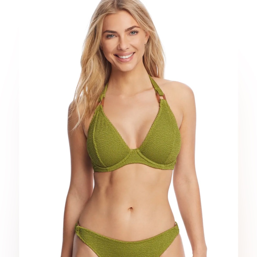 Green textured Miss mandalay bikini 32G top, S bottom